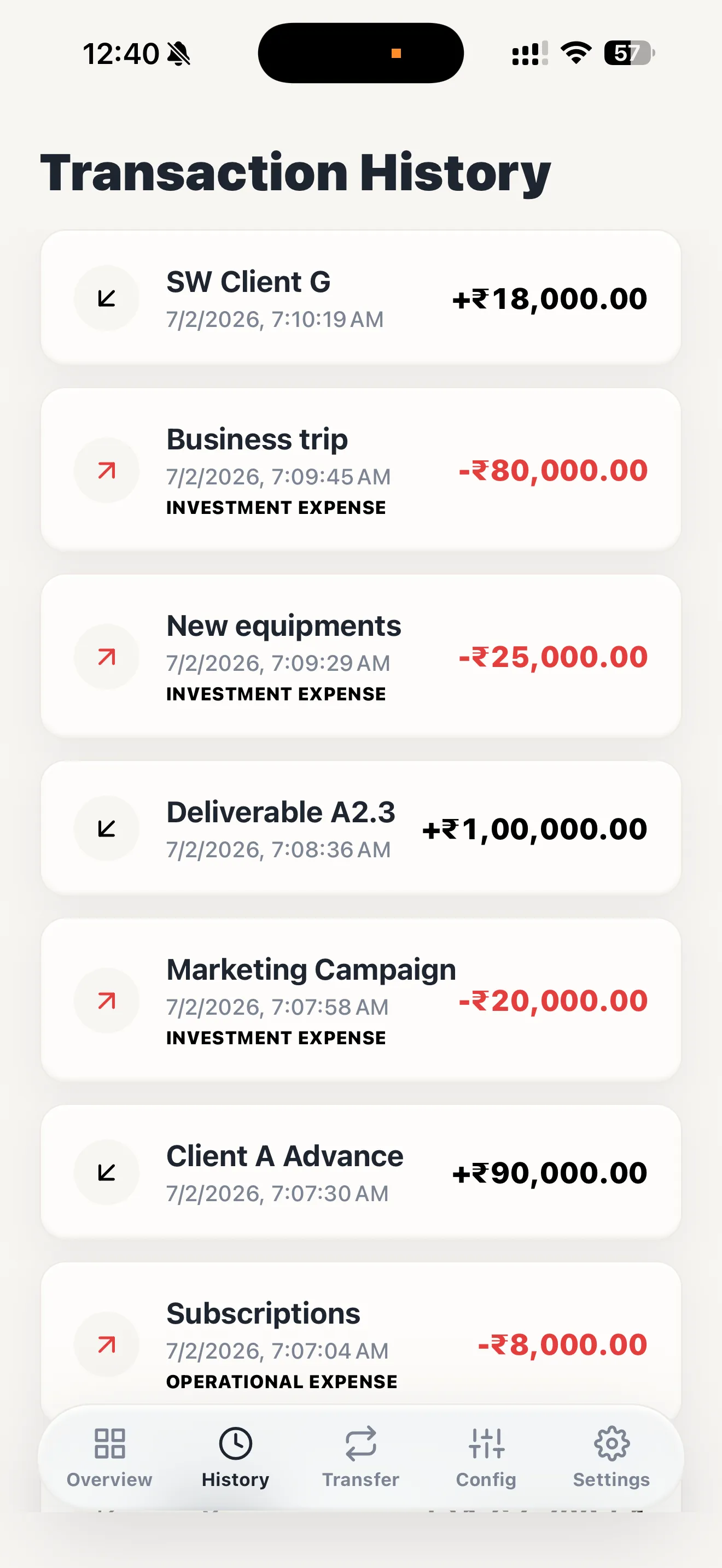 AGDIRA Financial Engine running on iOS