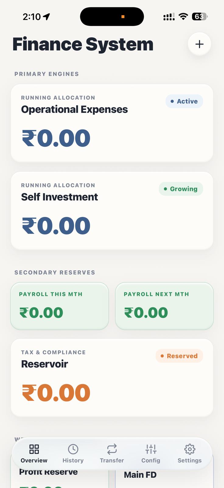 AGDIRA Financial Engine running on iOS